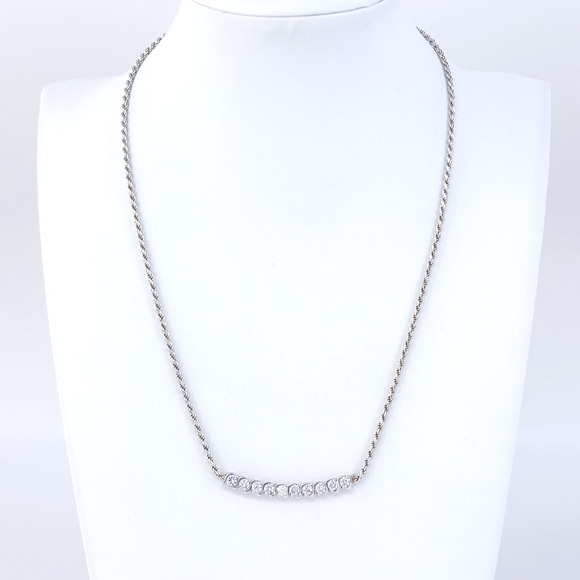 Vintage Italy SU Sterling Silver 925 Cubic Zirconia Bar Pendant Necklace 17” - Picture 1 of 5